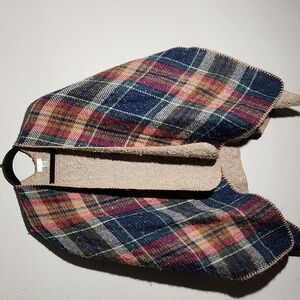C Open front wrap one size acrylic polyester blend  has fuzzies plaid